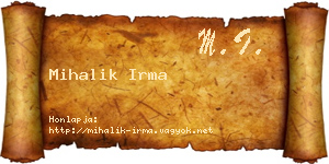 Mihalik Irma névjegykártya